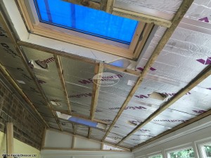 View of insulation inside a new warm roof conservatory